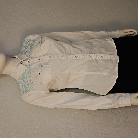 Vtg BONGO Western White Embroidered Long Sleeve Rodeo Snap Top - Picture 2 of 8